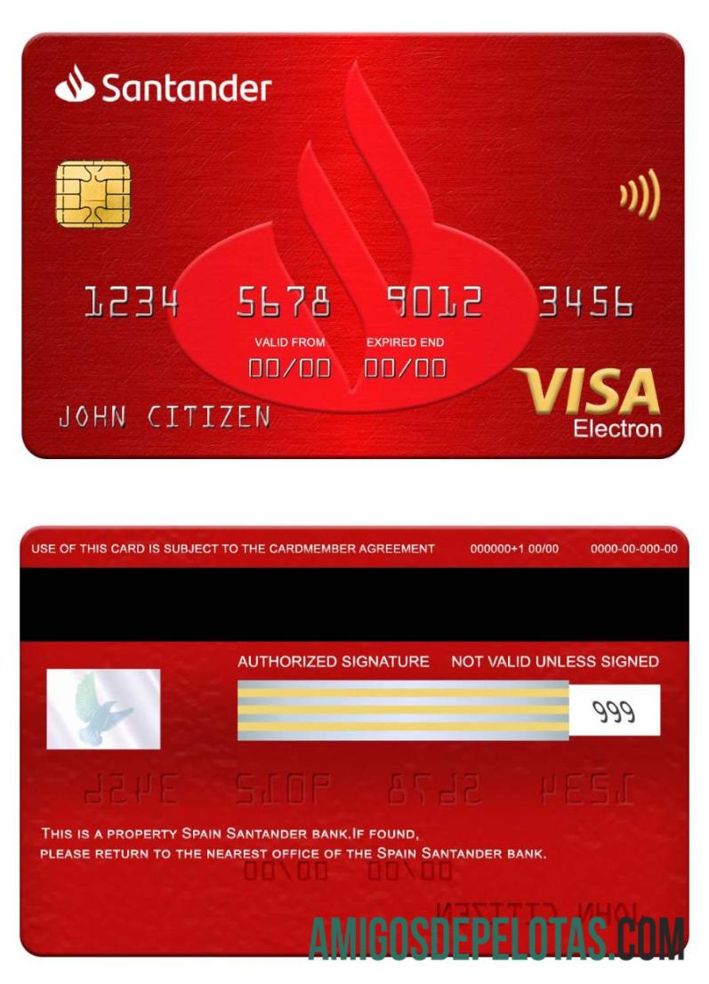 Cartão Visa Electron do Banco Santander Espanha exemplo